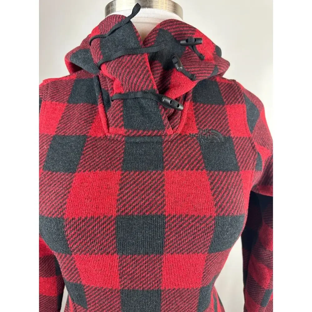 The North Face Crescent Buffalo Plaid Fleece Toggle Hooded Pullover Womens Small - Picture 13 of 16